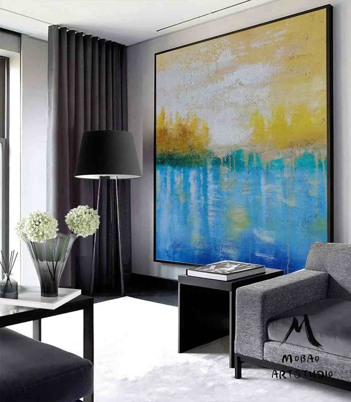 Pop Landscape Blue Abstract Canvas Artwork LF0RB wall art